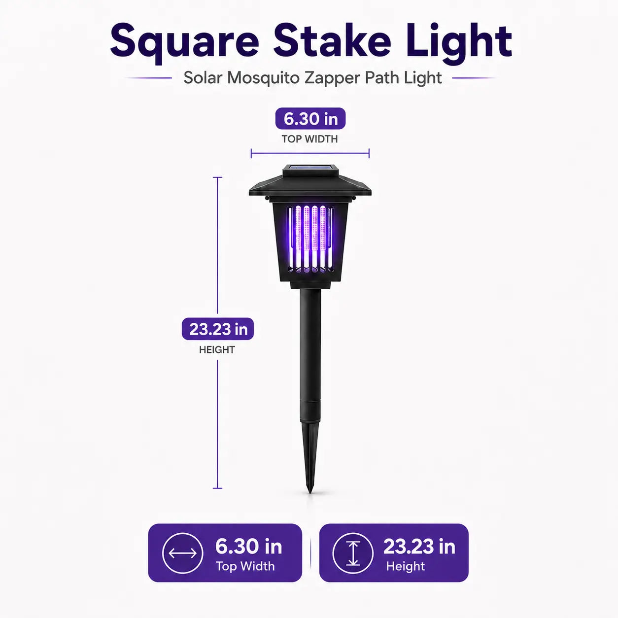 Solar-Powered Mosquito Zapper Light – Outdoor Garden Stake Lamp with UV Insect Control, Dual-Mode Functionality (Mosquito Repellent & Pathway Illumination), Weather-Resistant Design, Easy Installation, Available in Small & Large Round and Square Options