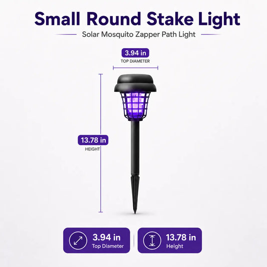 Solar-Powered Mosquito Zapper Light – Outdoor Garden Stake Lamp with UV Insect Control, Dual-Mode Functionality (Mosquito Repellent & Pathway Illumination), Weather-Resistant Design, Easy Installation, Available in Small & Large Round and Square Options