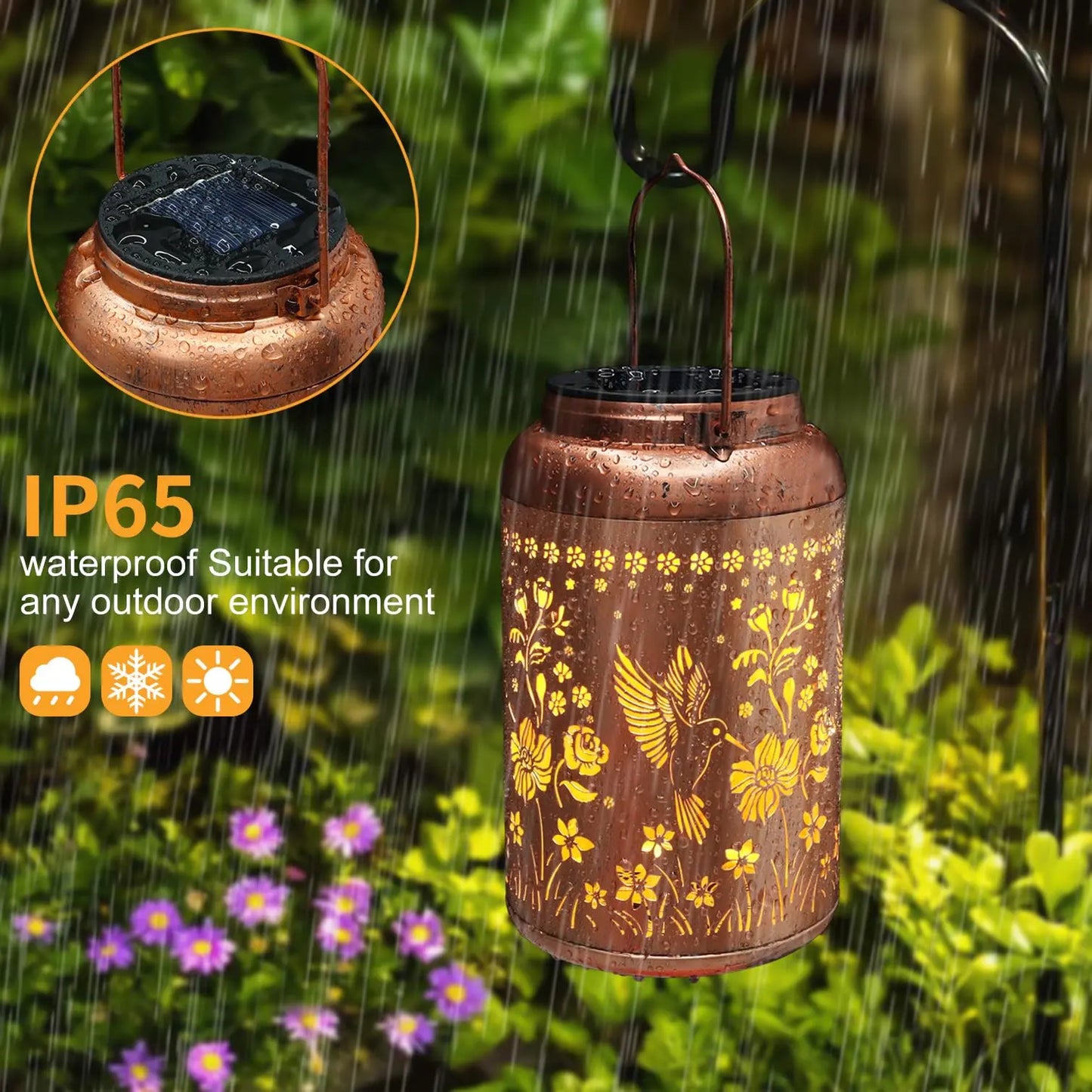 Waterproof Solar Lanterns - Hummingbird Garden Decorations for Women, Moms, and Grandmothers - Elegant Hanging Metal Solar Lights for Outdoor Spaces, Yards, Patios, and Tabletops