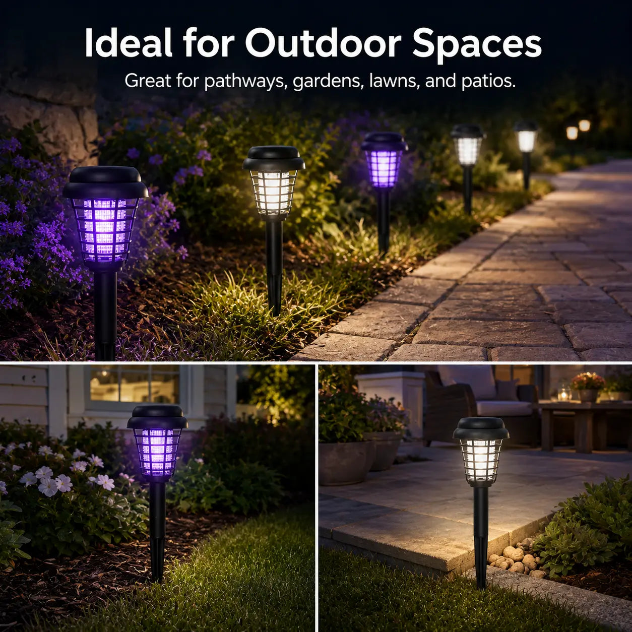 Solar-Powered Mosquito Zapper Light – Outdoor Garden Stake Lamp with UV Insect Control, Dual-Mode Functionality (Mosquito Repellent & Pathway Illumination), Weather-Resistant Design, Easy Installation, Available in Small & Large Round and Square Options