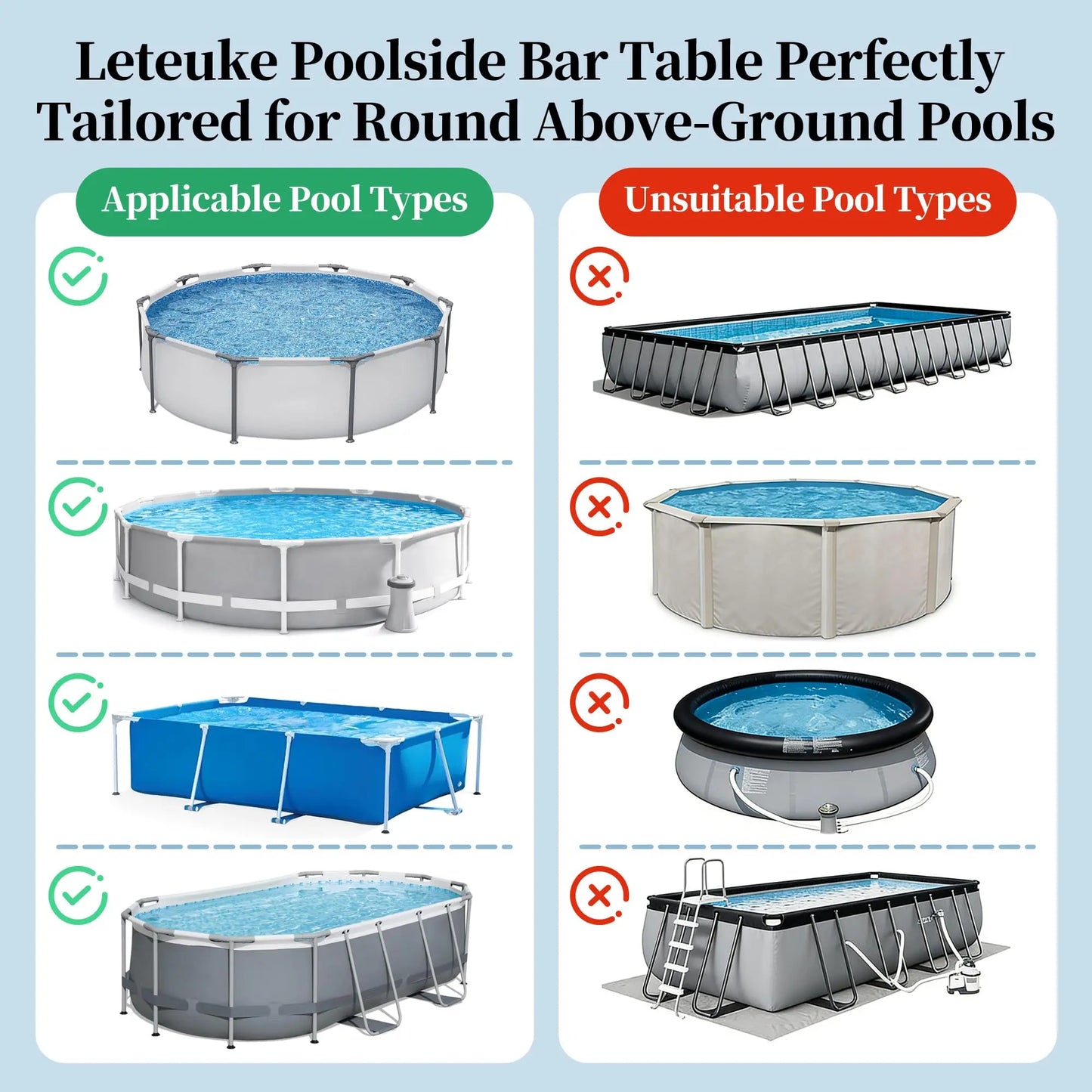 Professional Poolside Bar with Ice Bucket - Adjustable Support Bracket for Above-Ground Pools, Swim-Up Bars up to 110 lbs, Smart Folding Design, and Weather-Resistant Stable Tabletop