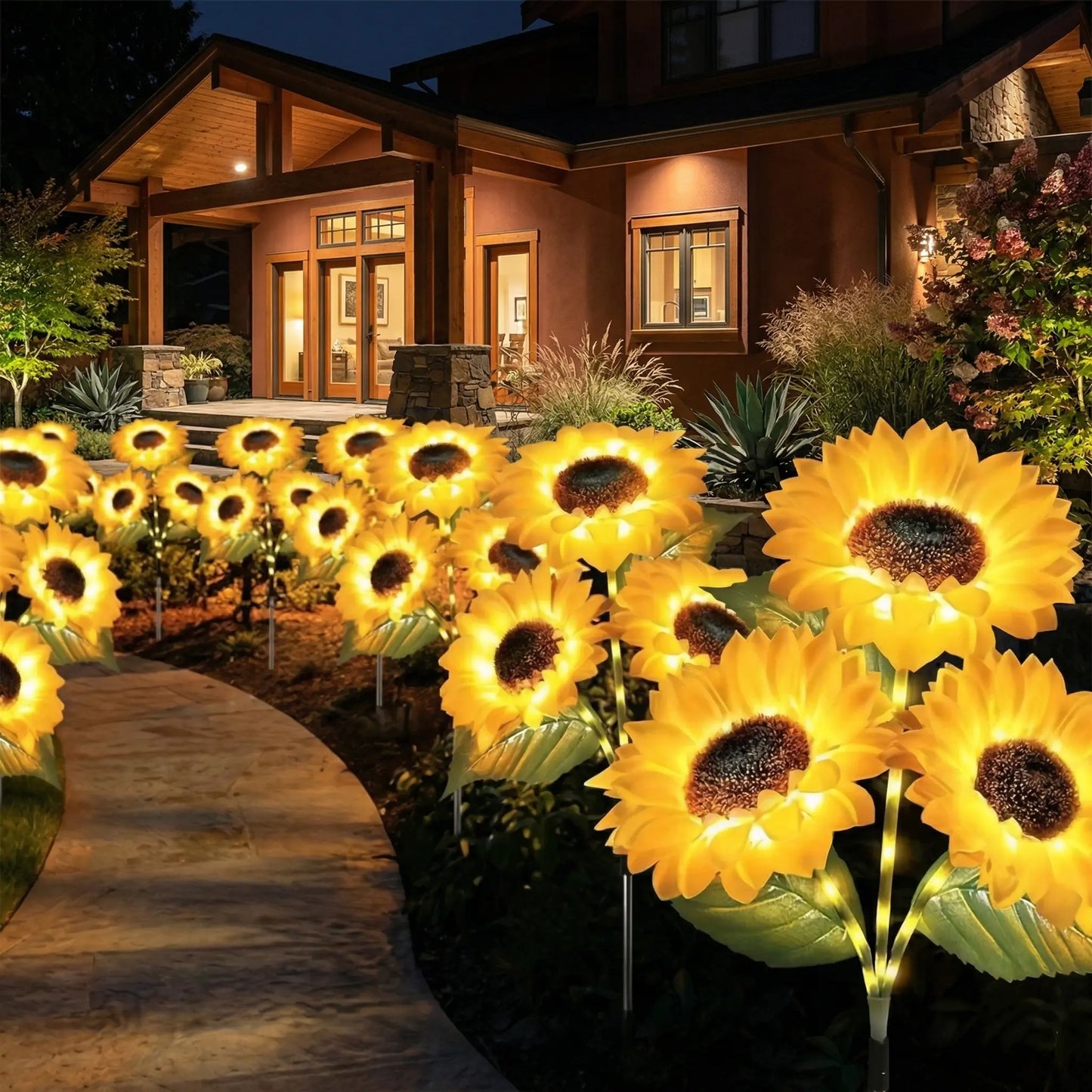 Solar Powered LED Sunflower Garden Lights - Set of 2/4/6 Pieces, Realistic Outdoor Illumination for Yard, Lawn, Patio, and Porch, IP65 Waterproof, Energy Efficient, Durable Plastic with All-Weather Protection