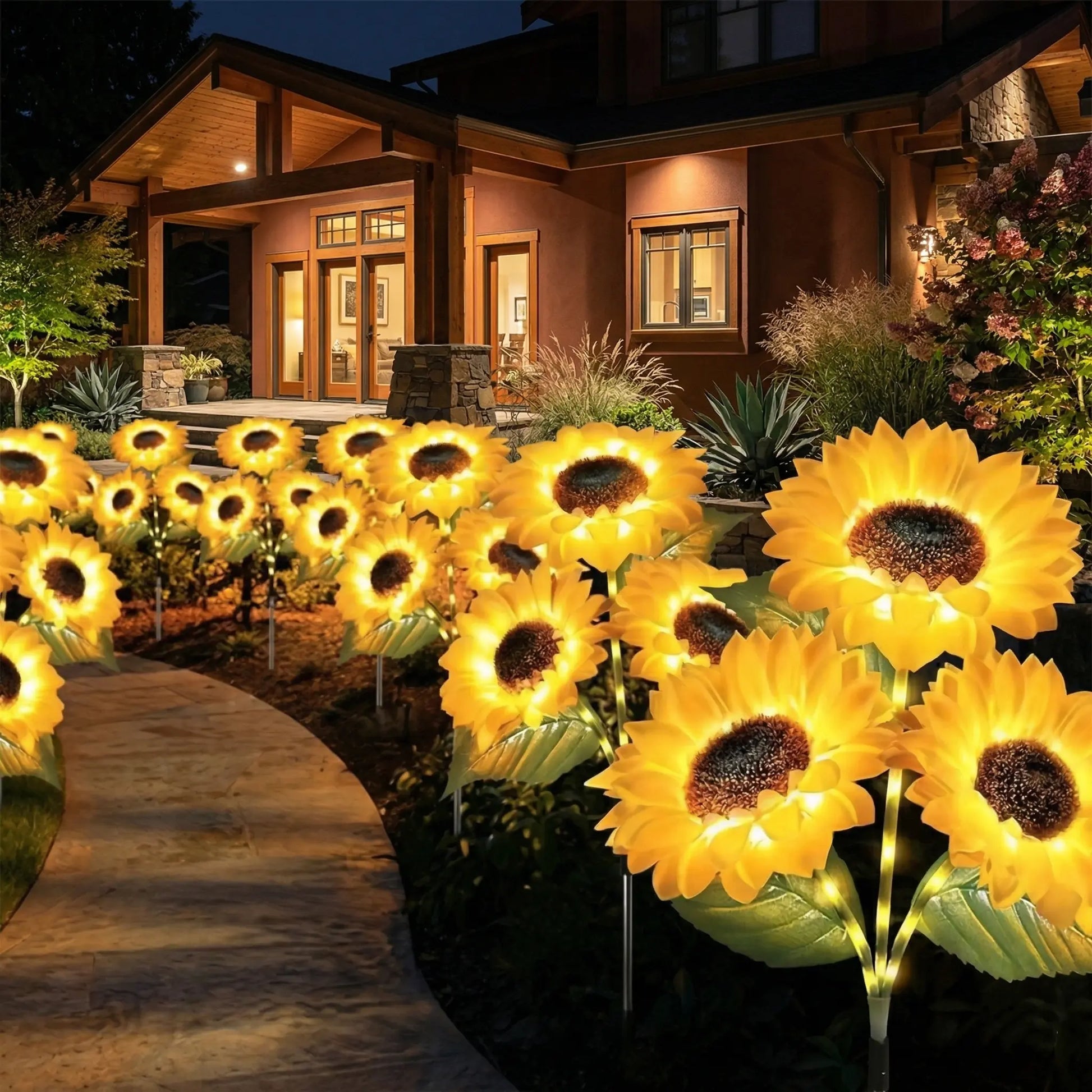 Solar Powered LED Sunflower Garden Lights - Set of 2/4/6 Pieces, Realistic Outdoor Illumination for Yard, Lawn, Patio, and Porch, IP65 Waterproof, Energy Efficient, Durable Plastic with All-Weather Protection