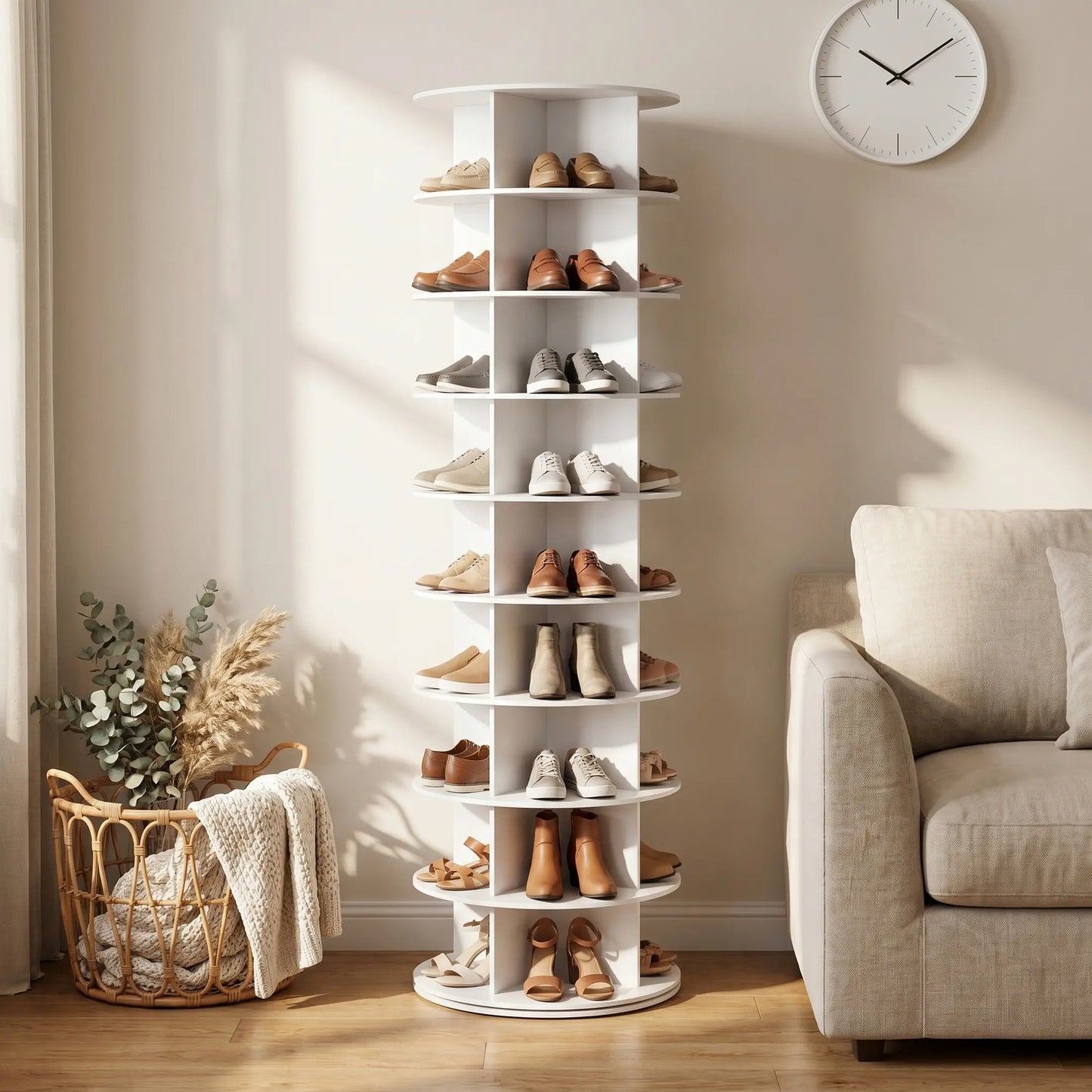 Rotating Shoe Rack Tower - 360° Spinning Shoe Display Carousel for Closet Organization and Handbag Storage