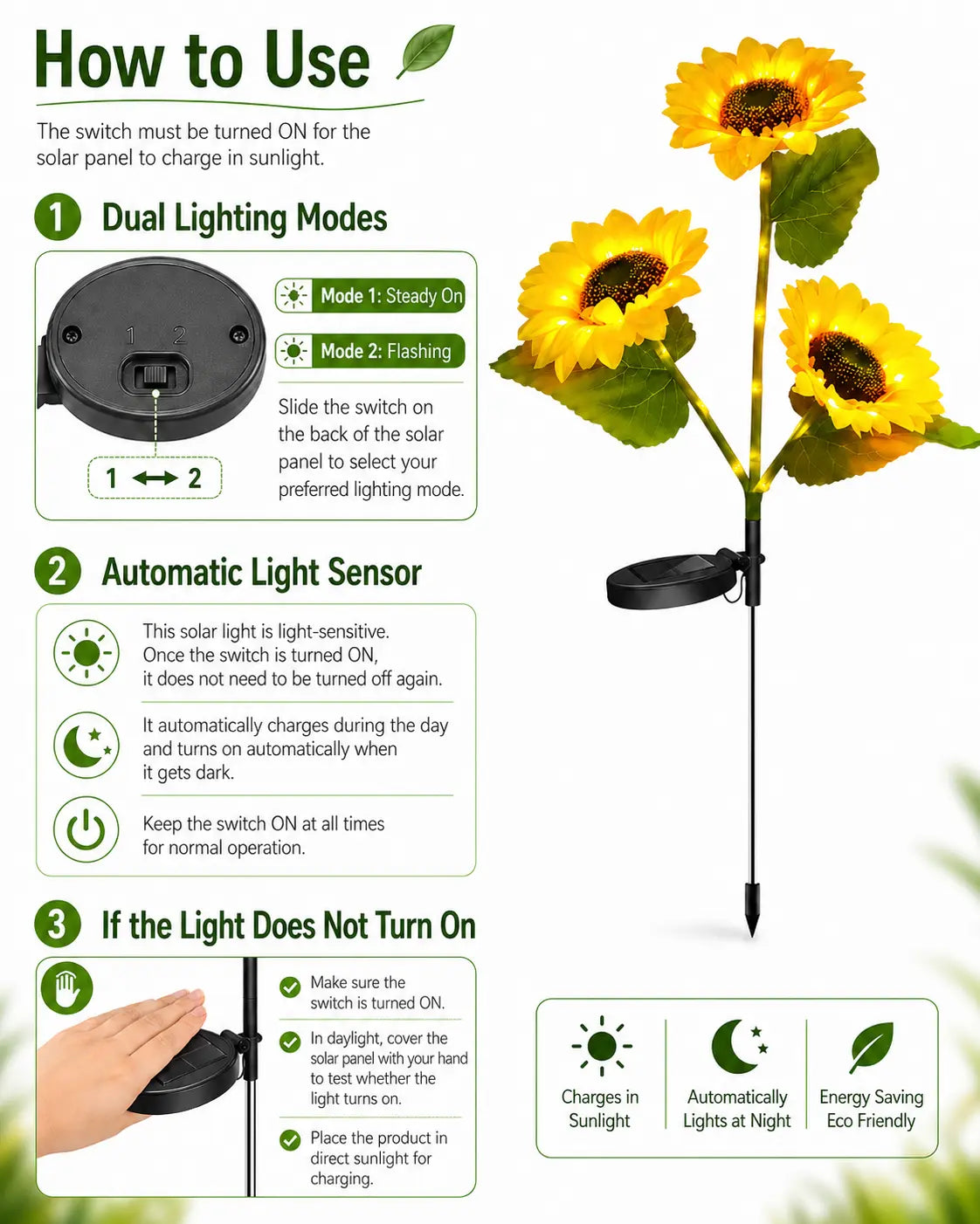 Solar Powered LED Sunflower Garden Lights - Set of 2/4/6 Pieces, Realistic Outdoor Illumination for Yard, Lawn, Patio, and Porch, IP65 Waterproof, Energy Efficient, Durable Plastic with All-Weather Protection