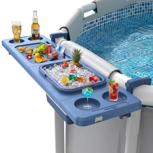 Professional Poolside Bar with Ice Bucket - Adjustable Support Bracket for Above-Ground Pools, Swim-Up Bars up to 110 lbs, Smart Folding Design, and Weather-Resistant Stable Tabletop