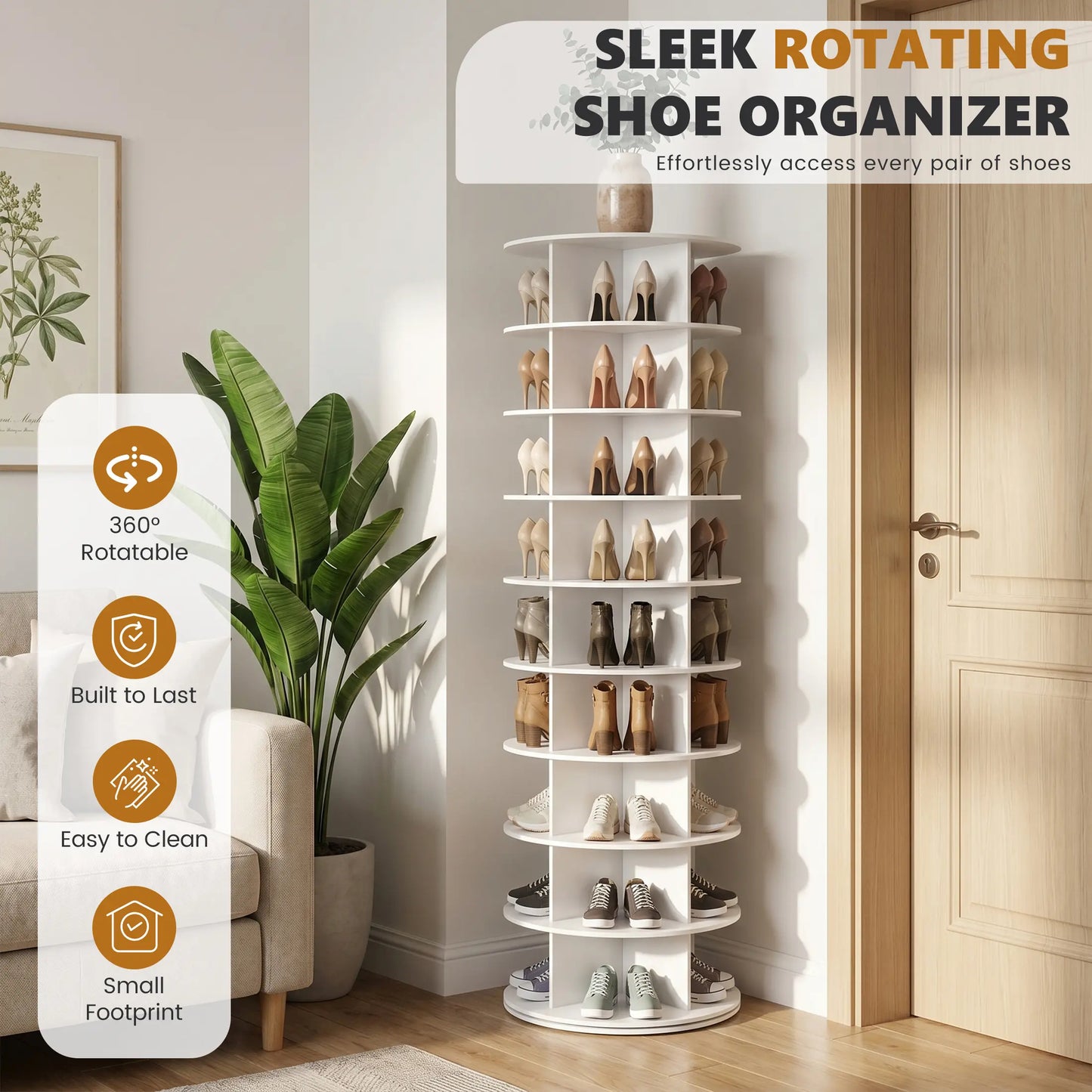 Rotating Shoe Rack Tower - 360° Spinning Shoe Display Carousel for Closet Organization and Handbag Storage