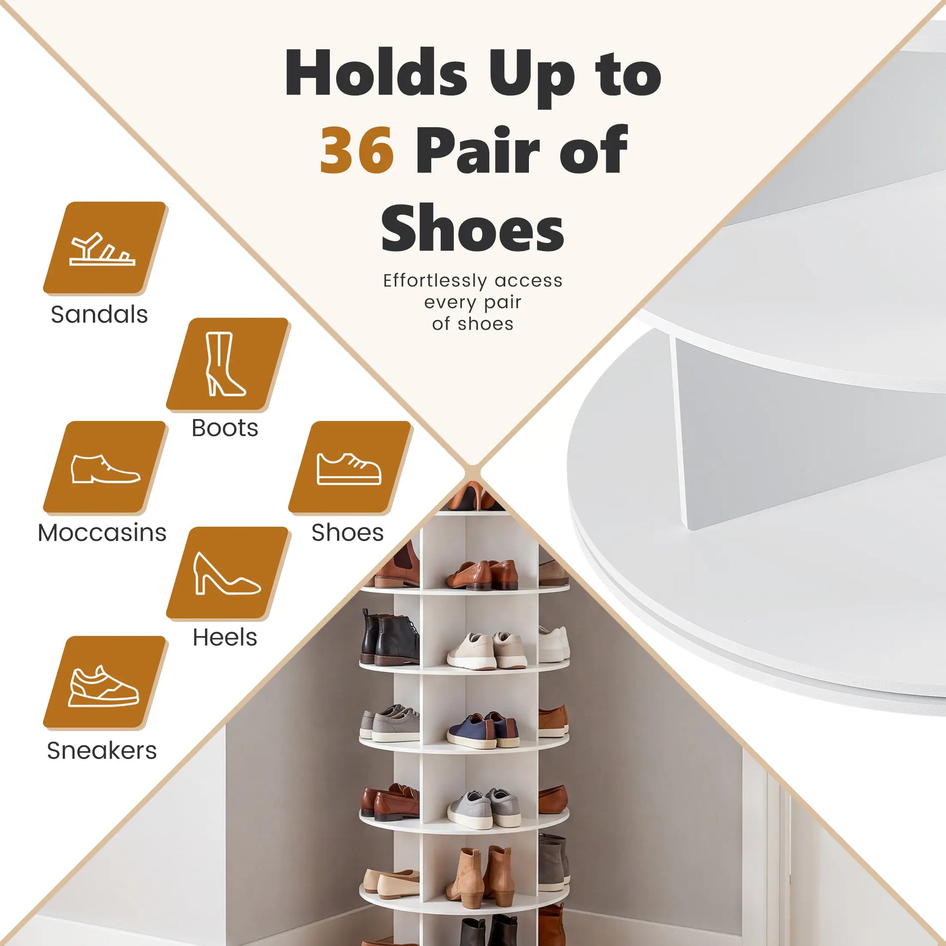 Rotating Shoe Rack Tower - 360° Spinning Shoe Display Carousel for Closet Organization and Handbag Storage