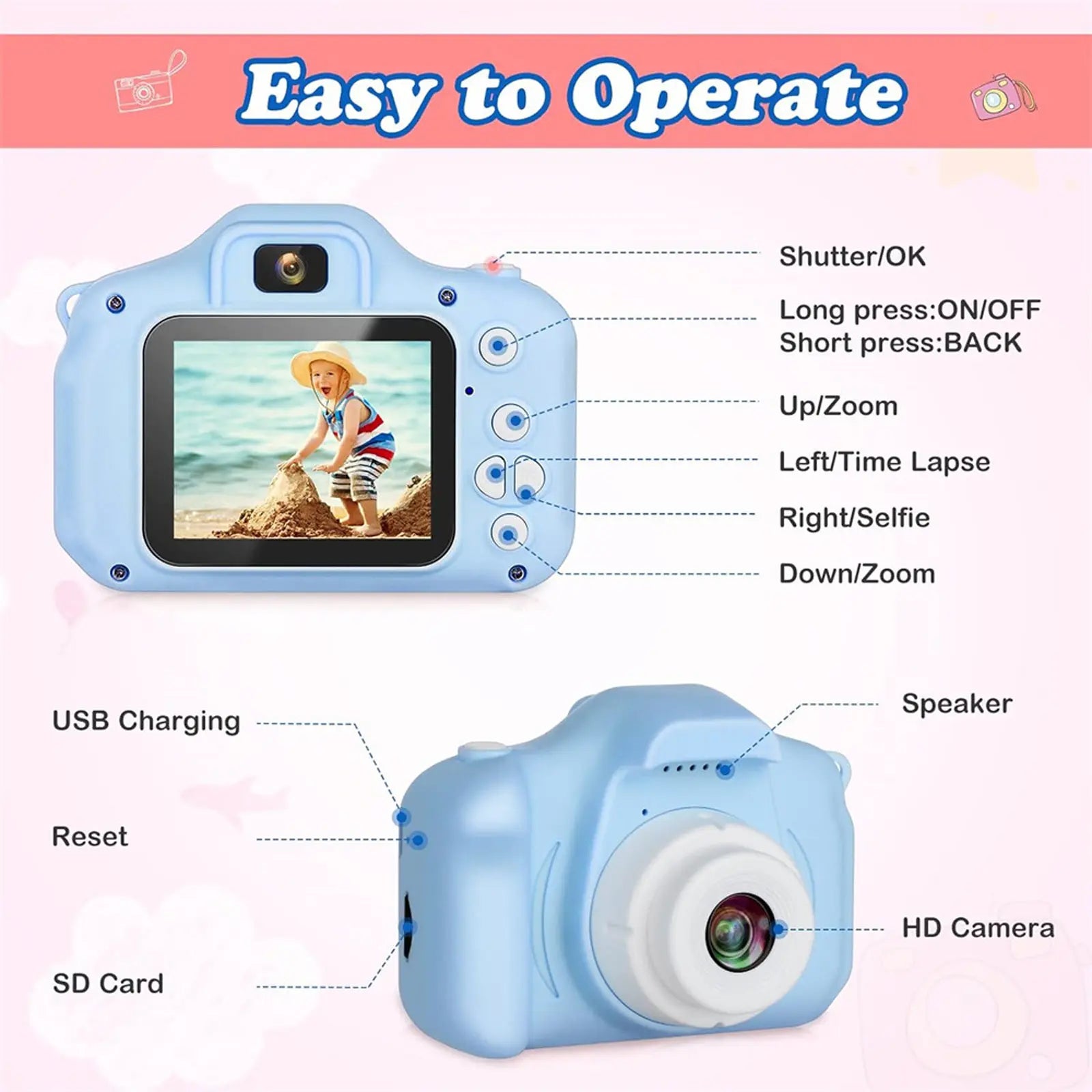 HD Mini Battery-Powered Digital Selfie Camera for Kids - Educational Outdoor Science & Technology Toy, Ideal Holiday and Birthday Gift for Boys and Girls