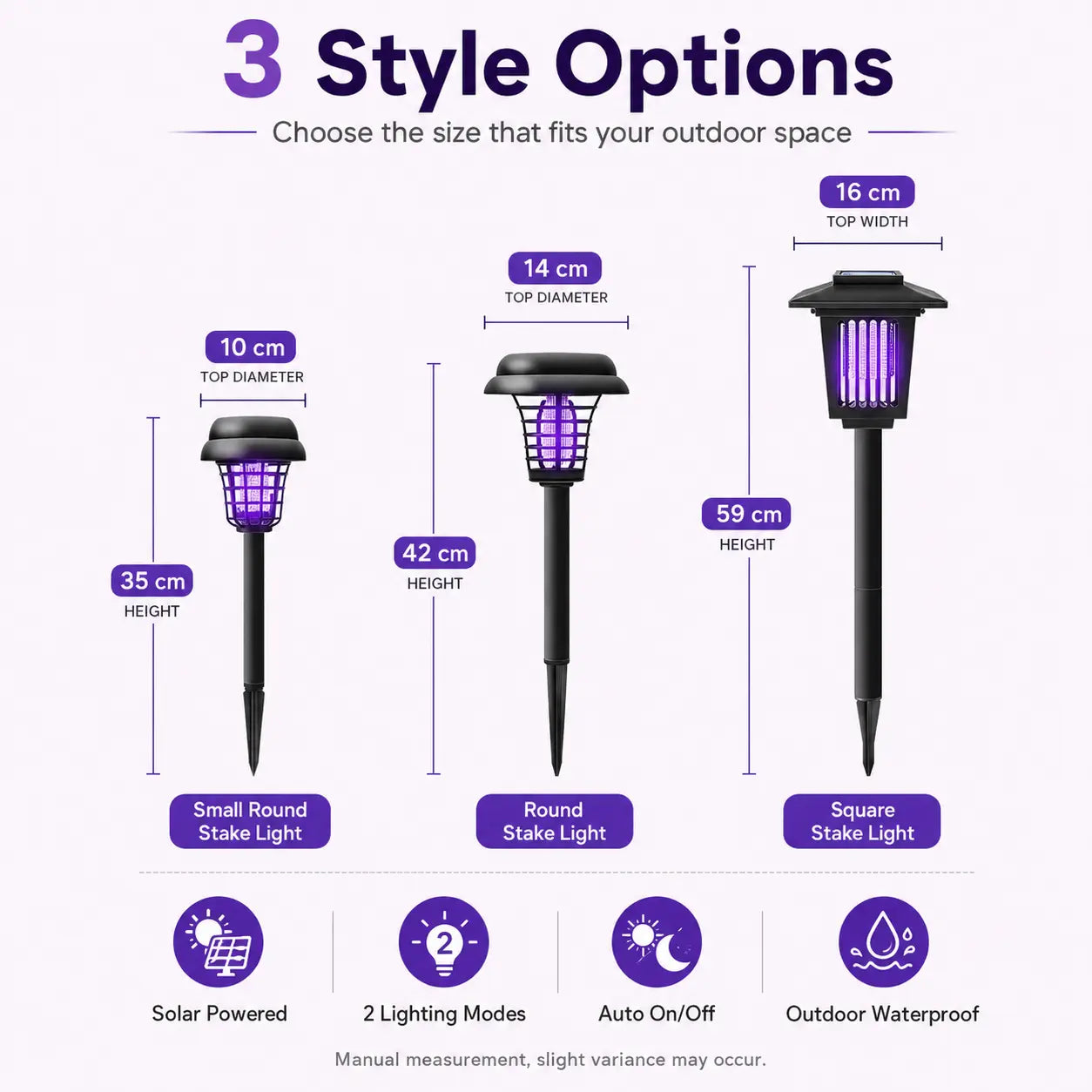Solar-Powered Mosquito Zapper Light – Outdoor Garden Stake Lamp with UV Insect Control, Dual-Mode Functionality (Mosquito Repellent & Pathway Illumination), Weather-Resistant Design, Easy Installation, Available in Small & Large Round and Square Options