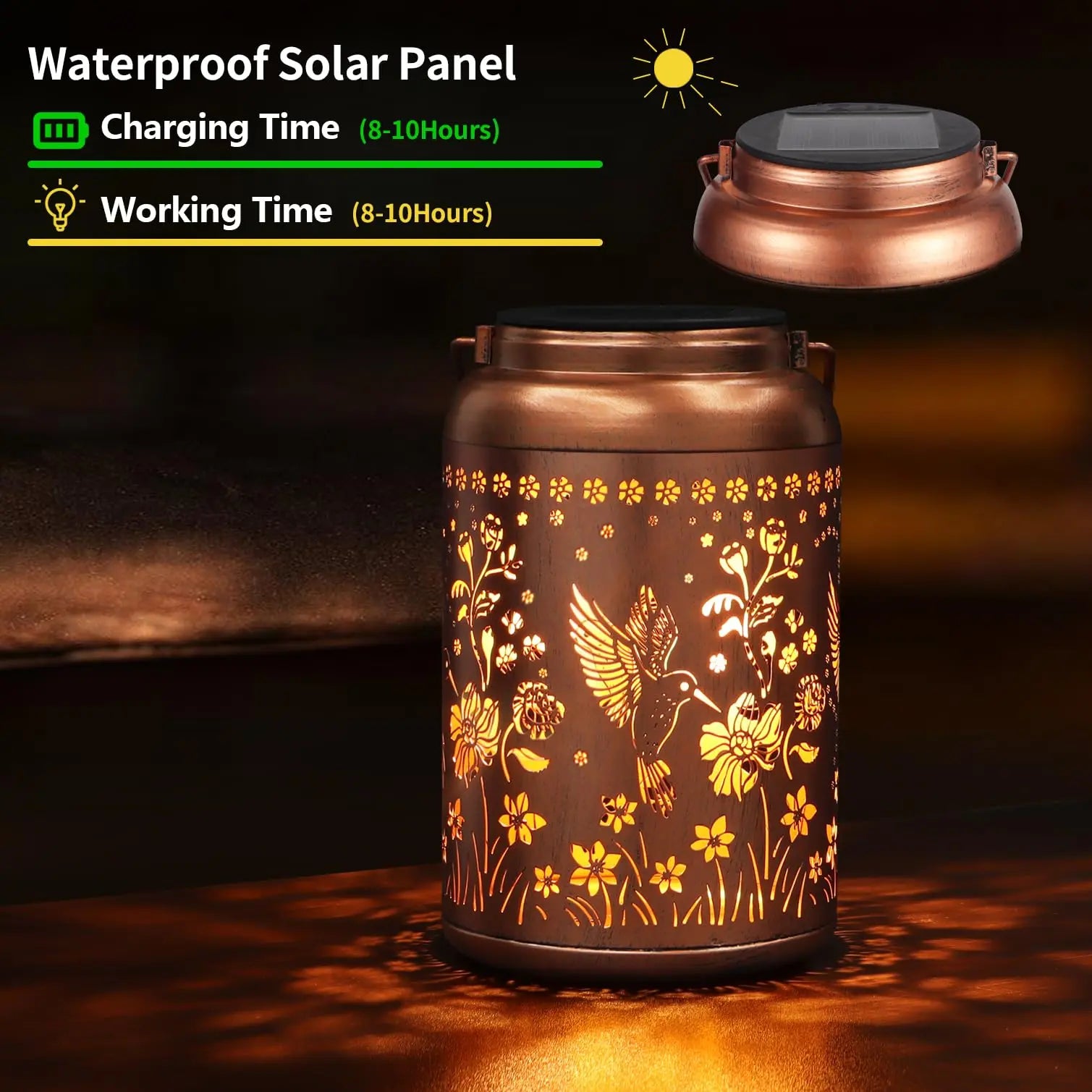 Waterproof Solar Lanterns - Hummingbird Garden Decorations for Women, Moms, and Grandmothers - Elegant Hanging Metal Solar Lights for Outdoor Spaces, Yards, Patios, and Tabletops