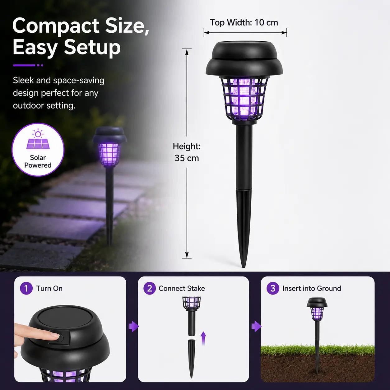 Solar-Powered Mosquito Zapper Light – Outdoor Garden Stake Lamp with UV Insect Control, Dual-Mode Functionality (Mosquito Repellent & Pathway Illumination), Weather-Resistant Design, Easy Installation, Available in Small & Large Round and Square Options