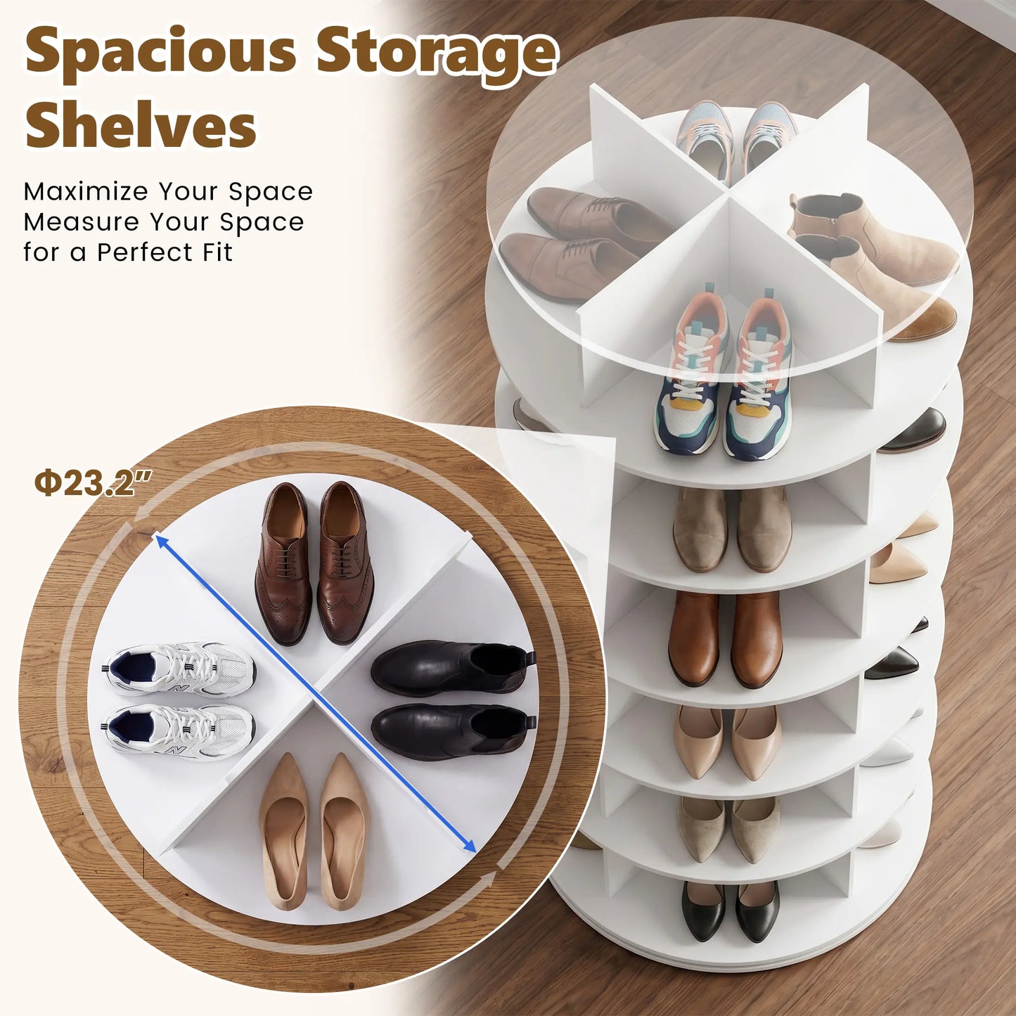 Rotating Shoe Rack Tower - 360° Spinning Shoe Display Carousel for Closet Organization and Handbag Storage