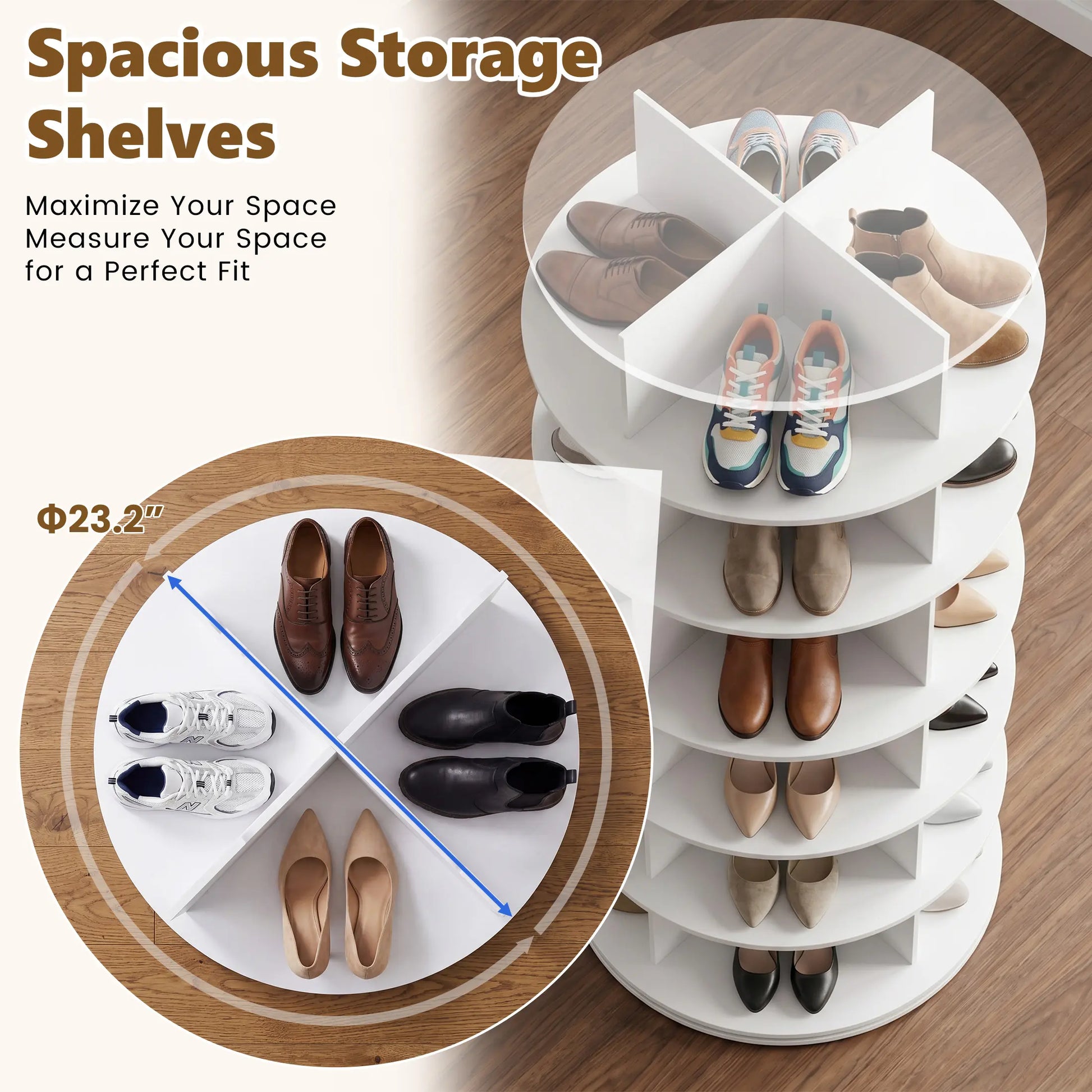 Rotating Shoe Rack Tower - 360° Spinning Shoe Display Carousel for Closet Organization and Handbag Storage