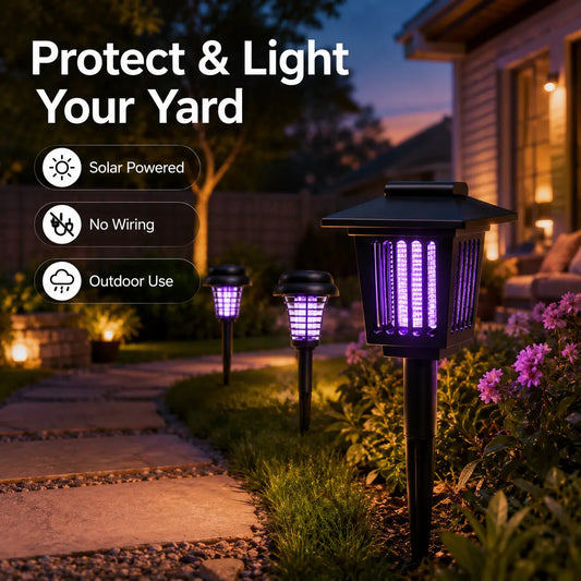 Solar-Powered Mosquito Zapper Light – Outdoor Garden Stake Lamp with UV Insect Control, Dual-Mode Functionality (Mosquito Repellent & Pathway Illumination), Weather-Resistant Design, Easy Installation, Available in Small & Large Round and Square Options