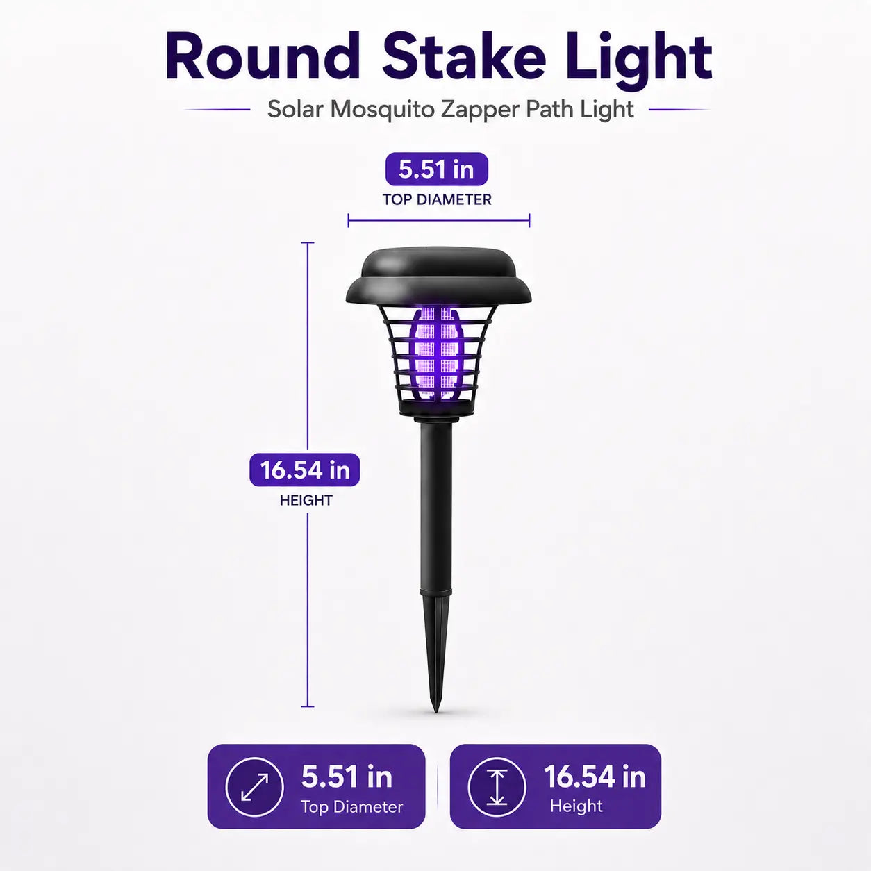Solar-Powered Mosquito Zapper Light – Outdoor Garden Stake Lamp with UV Insect Control, Dual-Mode Functionality (Mosquito Repellent & Pathway Illumination), Weather-Resistant Design, Easy Installation, Available in Small & Large Round and Square Options