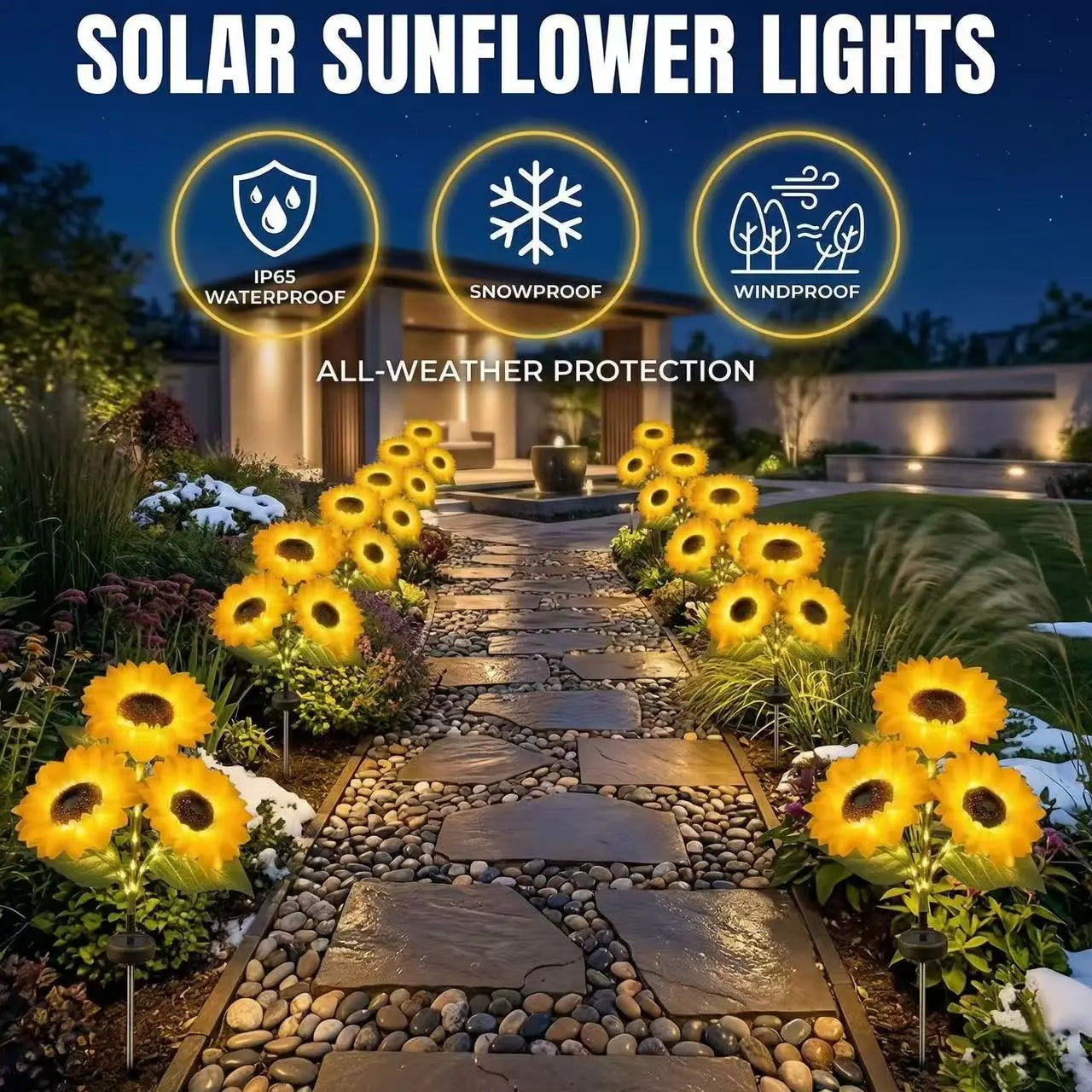 Solar Powered LED Sunflower Garden Lights - Set of 2/4/6 Pieces, Realistic Outdoor Illumination for Yard, Lawn, Patio, and Porch, IP65 Waterproof, Energy Efficient, Durable Plastic with All-Weather Protection