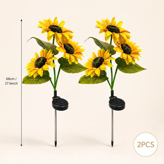 Solar Powered LED Sunflower Garden Lights - Set of 2/4/6 Pieces, Realistic Outdoor Illumination for Yard, Lawn, Patio, and Porch, IP65 Waterproof, Energy Efficient, Durable Plastic with All-Weather Protection
